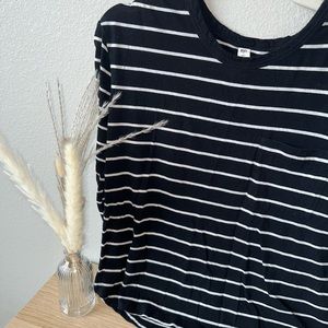 Black and white striped long sleeve tee with pocket